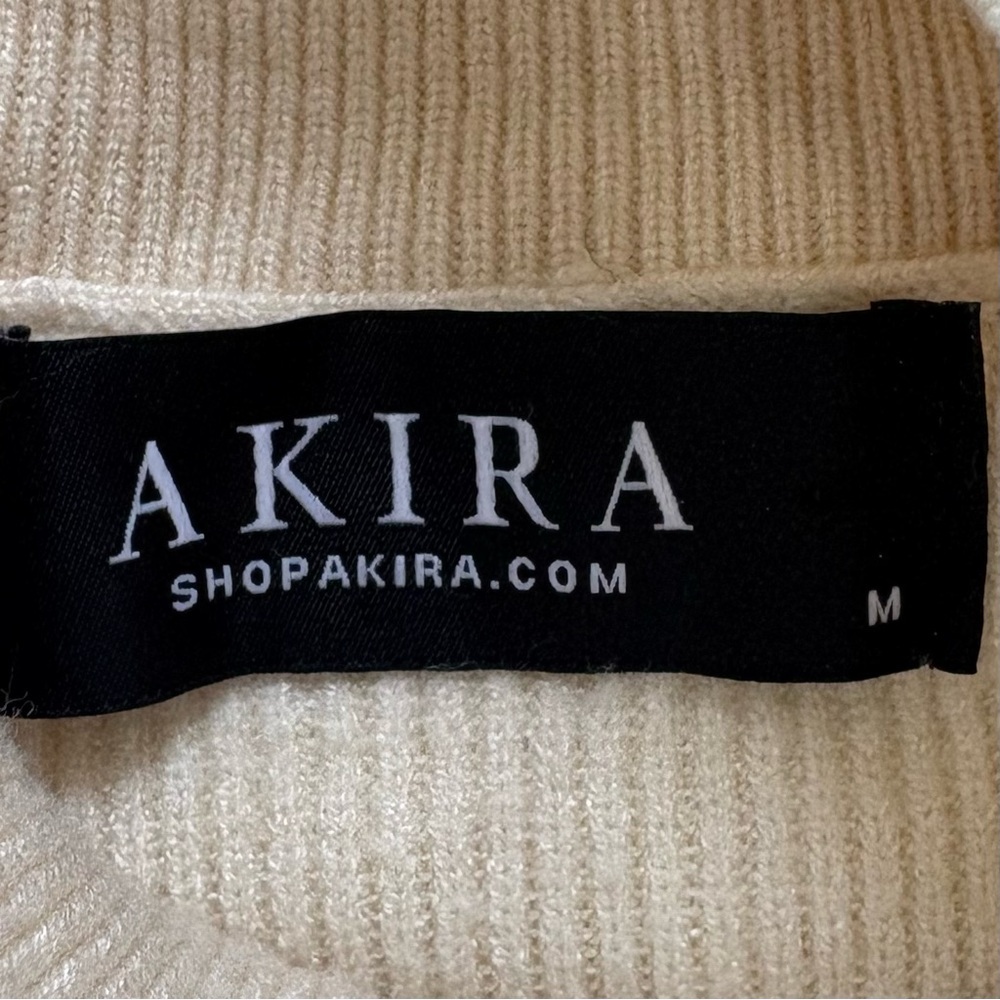 AKIRA Willa Abstract Face Ribbed Turtleneck Sweater Medium Cream Artsy - Picture 4 of 9